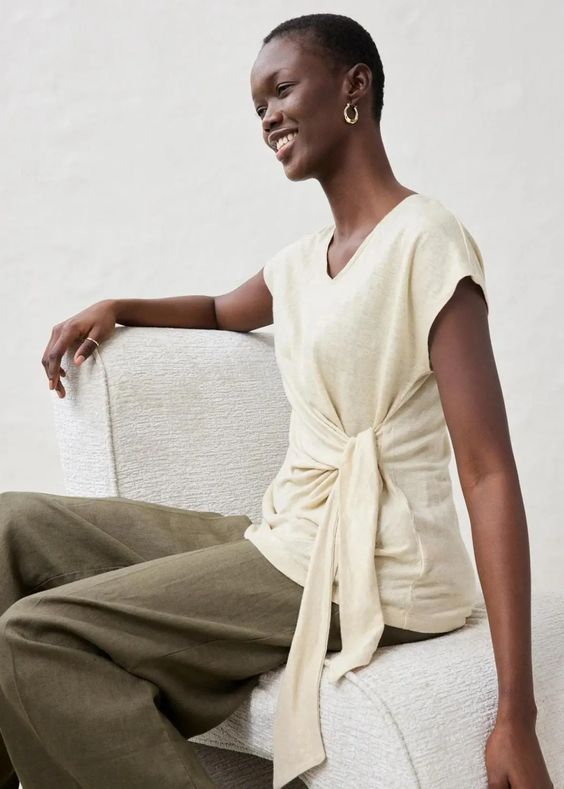 bonprix Shirts & Tops|Premium^Wickelshirt aus reinem Leinen hellsand
