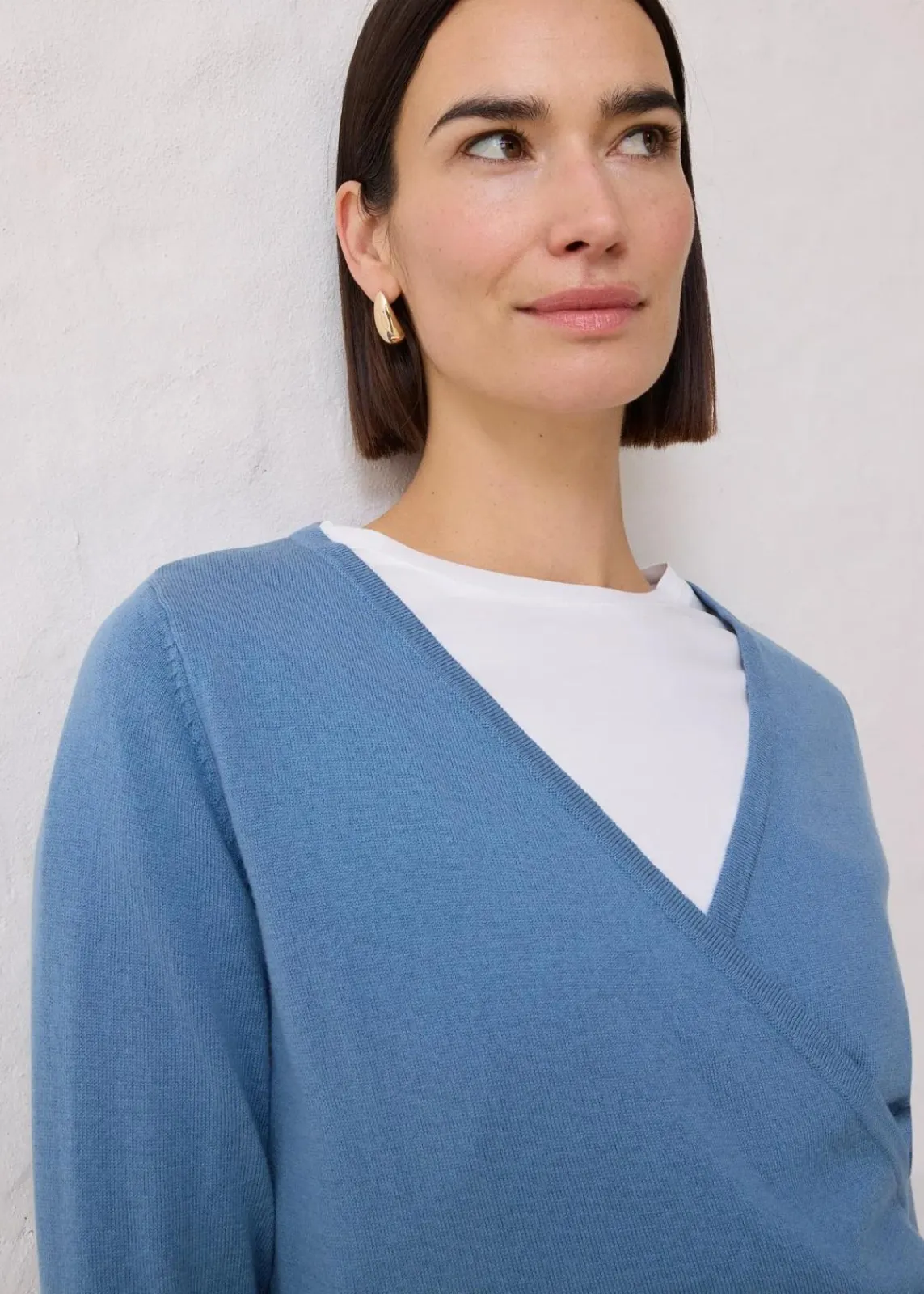 bonprix Pullover & Strickjacken|Bekleidung·Jeans^Wickelstrickjacke mit Merinowolle wellenblau