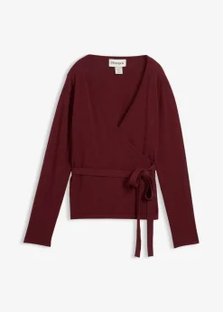 bonprix Bekleidung·Jeans|Pullover & Strickjacken^Wickelstrickjacke mit Merinowolle dunkelbeere