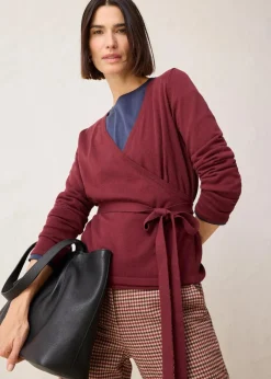 bonprix Bekleidung·Jeans|Pullover & Strickjacken^Wickelstrickjacke mit Merinowolle dunkelbeere