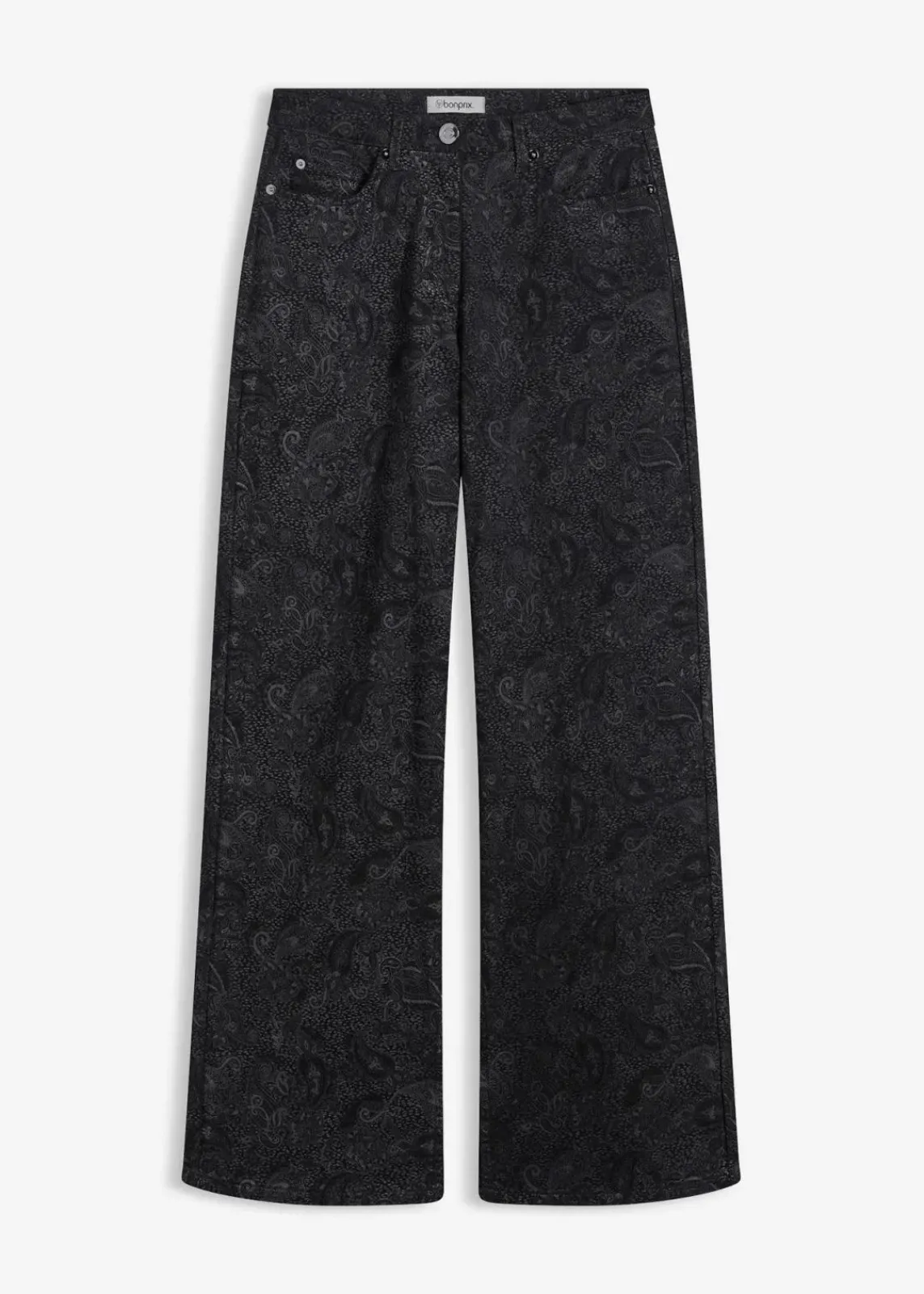 bonprix Bekleidung·Kleider|Hosen^Wide Leg Hose aus Baumwollstretch schwarz/rauchgrau paisley
