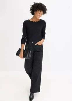 bonprix Bekleidung·Kleider|Hosen^Wide Leg Hose aus Baumwollstretch schwarz/rauchgrau paisley