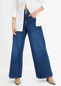bonprix Kurzgrößen|Bekleidung·Shirts & Tops^Wide Leg Jeans High Waist dunkelblau denim used