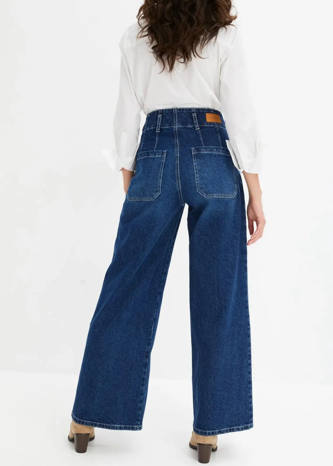 bonprix Kurzgrößen|Bekleidung·Shirts & Tops^Wide Leg Jeans High Waist dunkelblau denim used