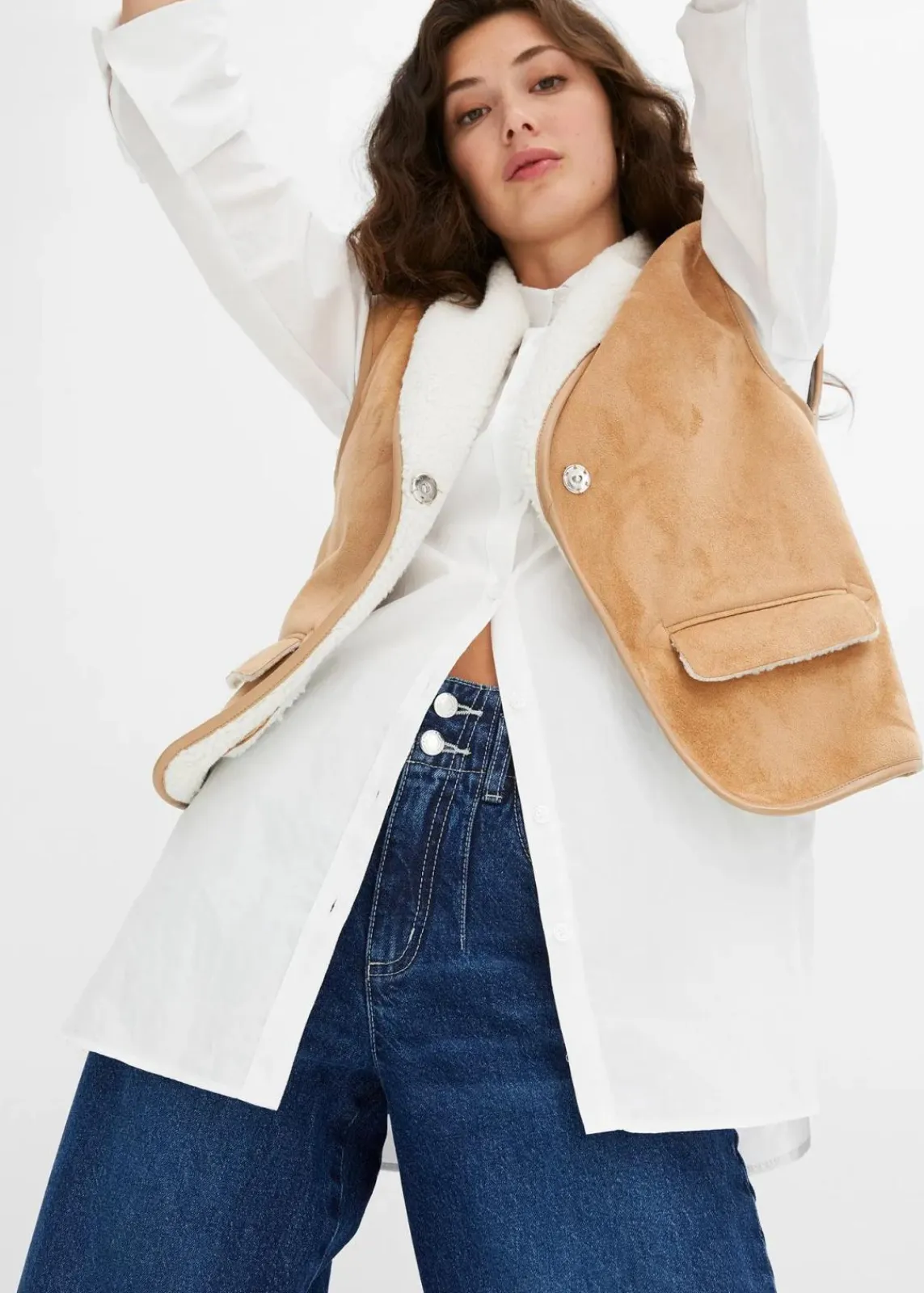 bonprix Kurzgrößen|Bekleidung·Shirts & Tops^Wide Leg Jeans High Waist dunkelblau denim used