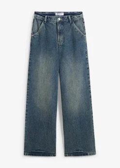 bonprix Bekleidung·Shirts & Tops|Jeans^Wide Leg Jeans High Waist, Low Stretch blau denim used