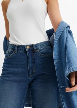 bonprix Bekleidung·Shirts & Tops|Jeans^Wide Leg Jeans High Waist, Bio-Baumwolle blau denim used
