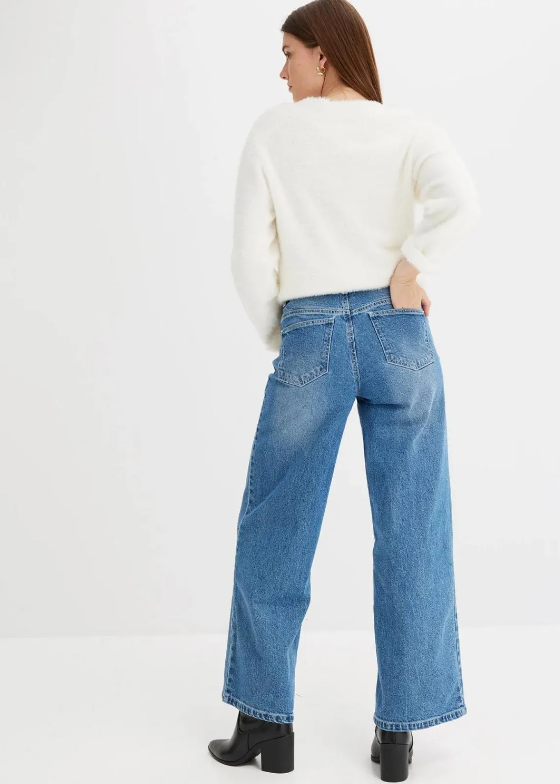 bonprix Jeans|Bekleidung·Shirts & Tops^Wide Leg Jeans Mid Waist blau denim used