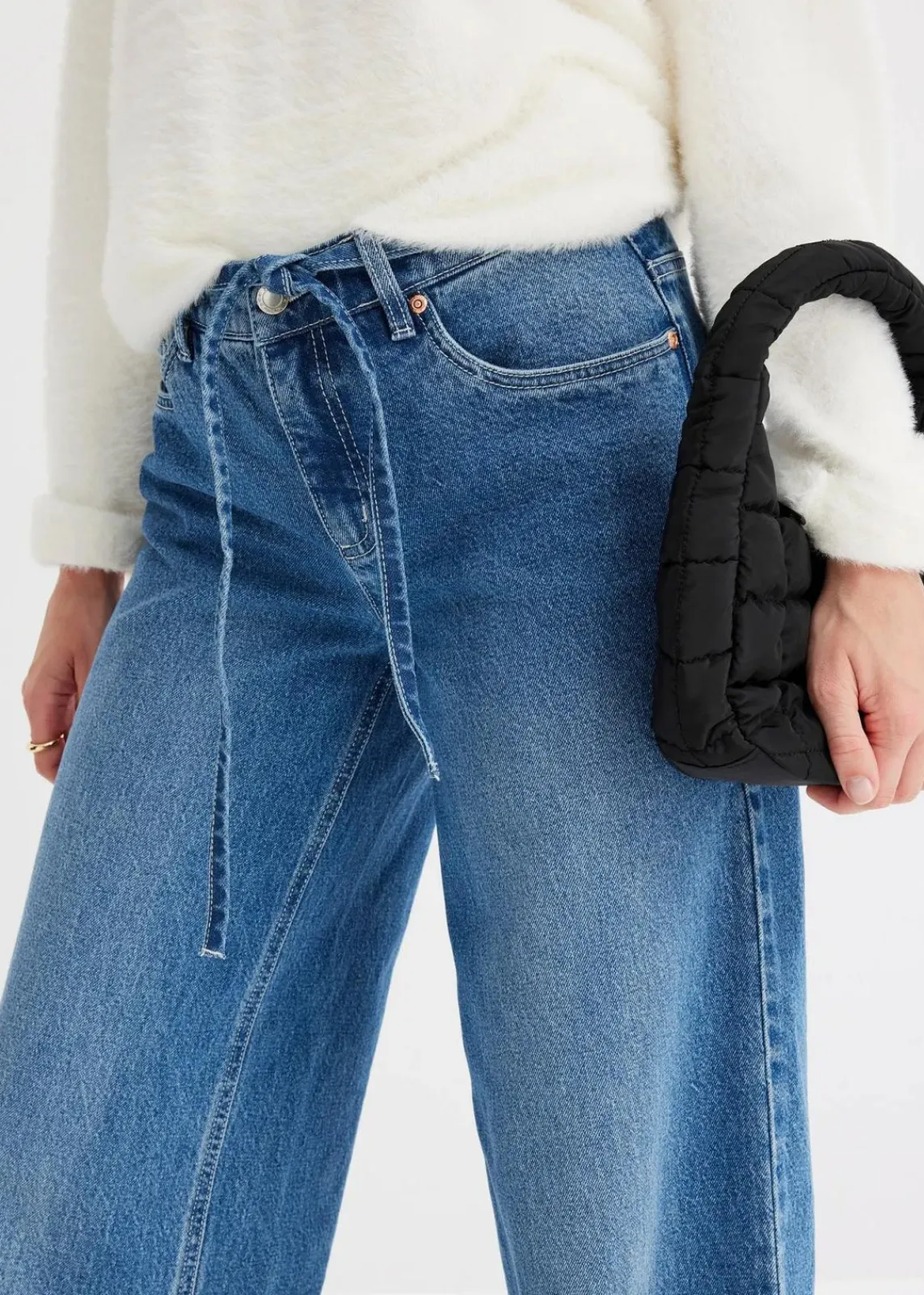 bonprix Jeans|Bekleidung·Shirts & Tops^Wide Leg Jeans Mid Waist blau denim used