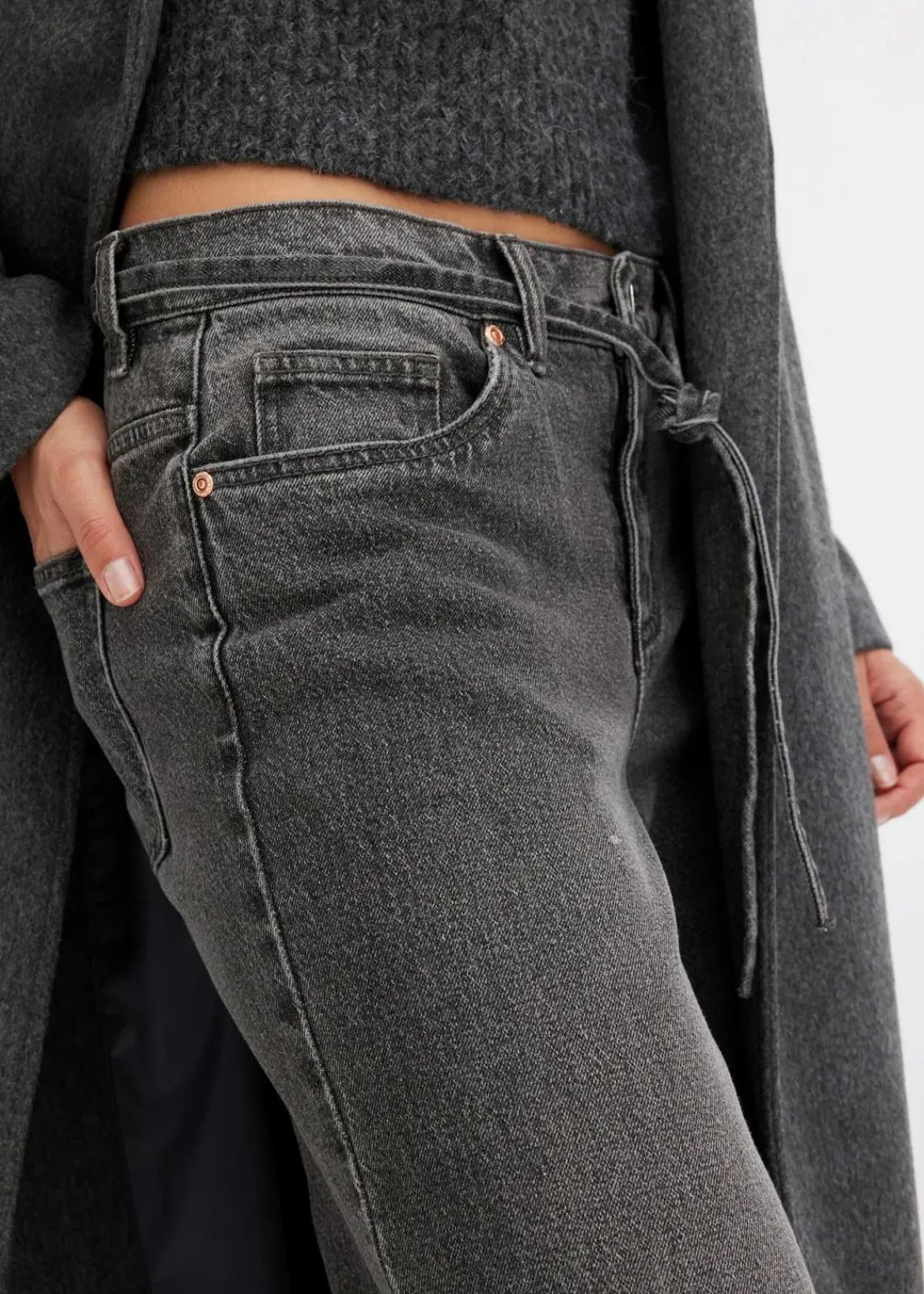 bonprix Jeans|Bekleidung·Shirts & Tops^Wide Leg Jeans Mid Waist grau denim used