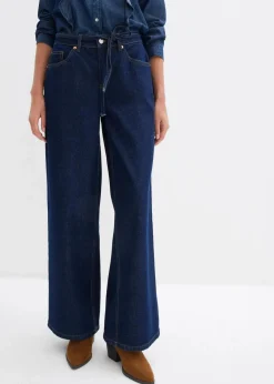 bonprix Bekleidung·Shirts & Tops|Jeans^Wide Leg Jeans Mid Waist tiefblau denim ungewaschen
