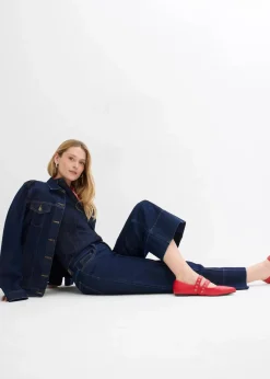 bonprix Jeans|Bekleidung·Shirts & Tops^Wide Leg Jeans Mid Waist, cropped tiefblau denim ungewaschen