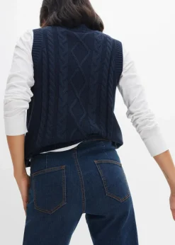 bonprix Kurzgrößen|Bekleidung·Shirts & Tops^Wide- Leg Jeans Mid Waist, Komfort-Stretch nachtblau denim