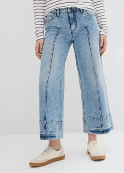 bonprix Bekleidung·Shirts & Tops|Jeans^Wide Leg Jeans Mid Waist, cropped eisblau denim used