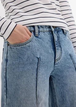 bonprix Bekleidung·Shirts & Tops|Jeans^Wide Leg Jeans Mid Waist, cropped eisblau denim used