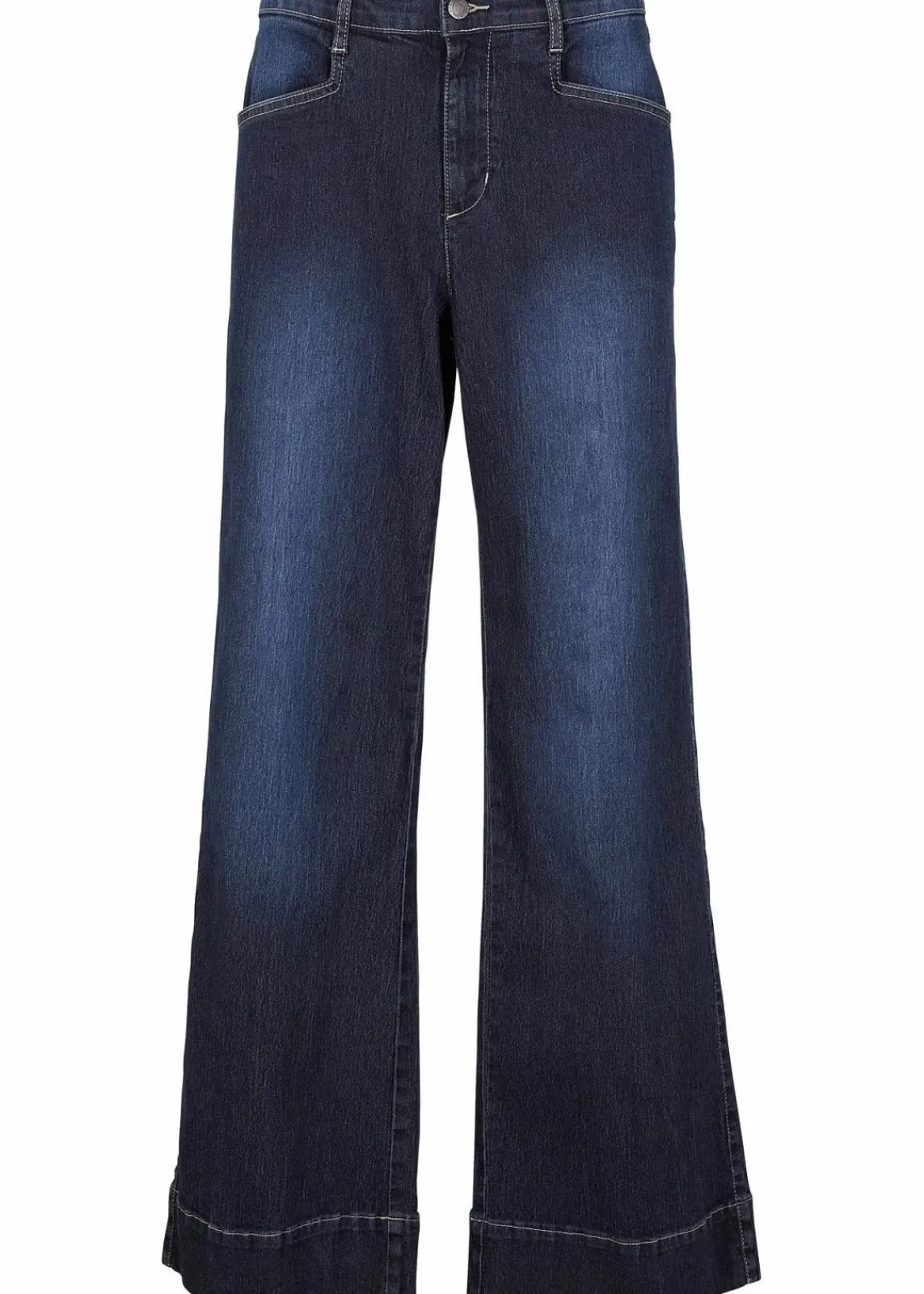 bonprix Jeans|Kurzgrößen^Wide Leg Jeans Mid Waist, Stretch dunkelblau denim used