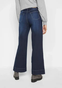 bonprix Jeans|Kurzgrößen^Wide Leg Jeans Mid Waist, Stretch dunkelblau denim used