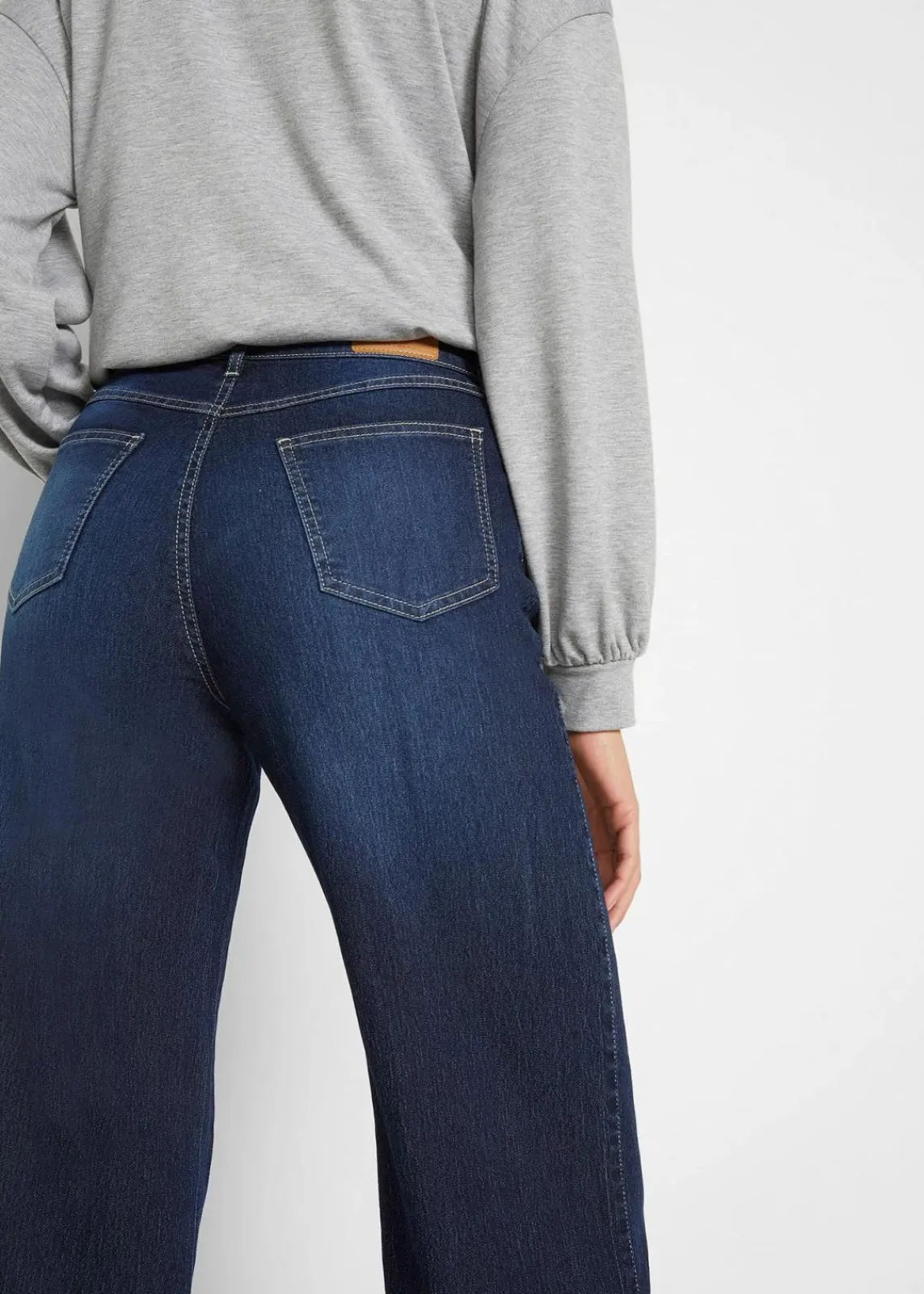 bonprix Jeans|Kurzgrößen^Wide Leg Jeans Mid Waist, Stretch dunkelblau denim used