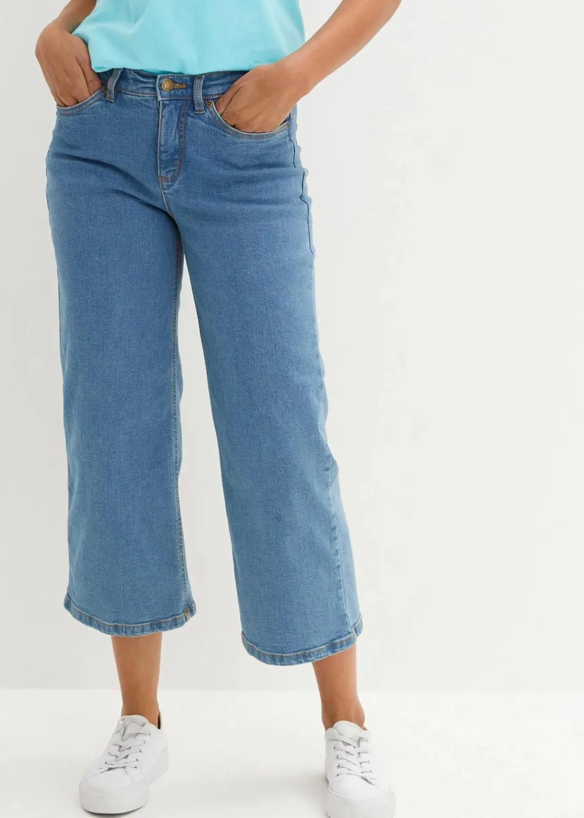bonprix Bekleidung·Shirts & Tops|Jeans^Wide Leg Jeans Mid Waist, cropped blau denim