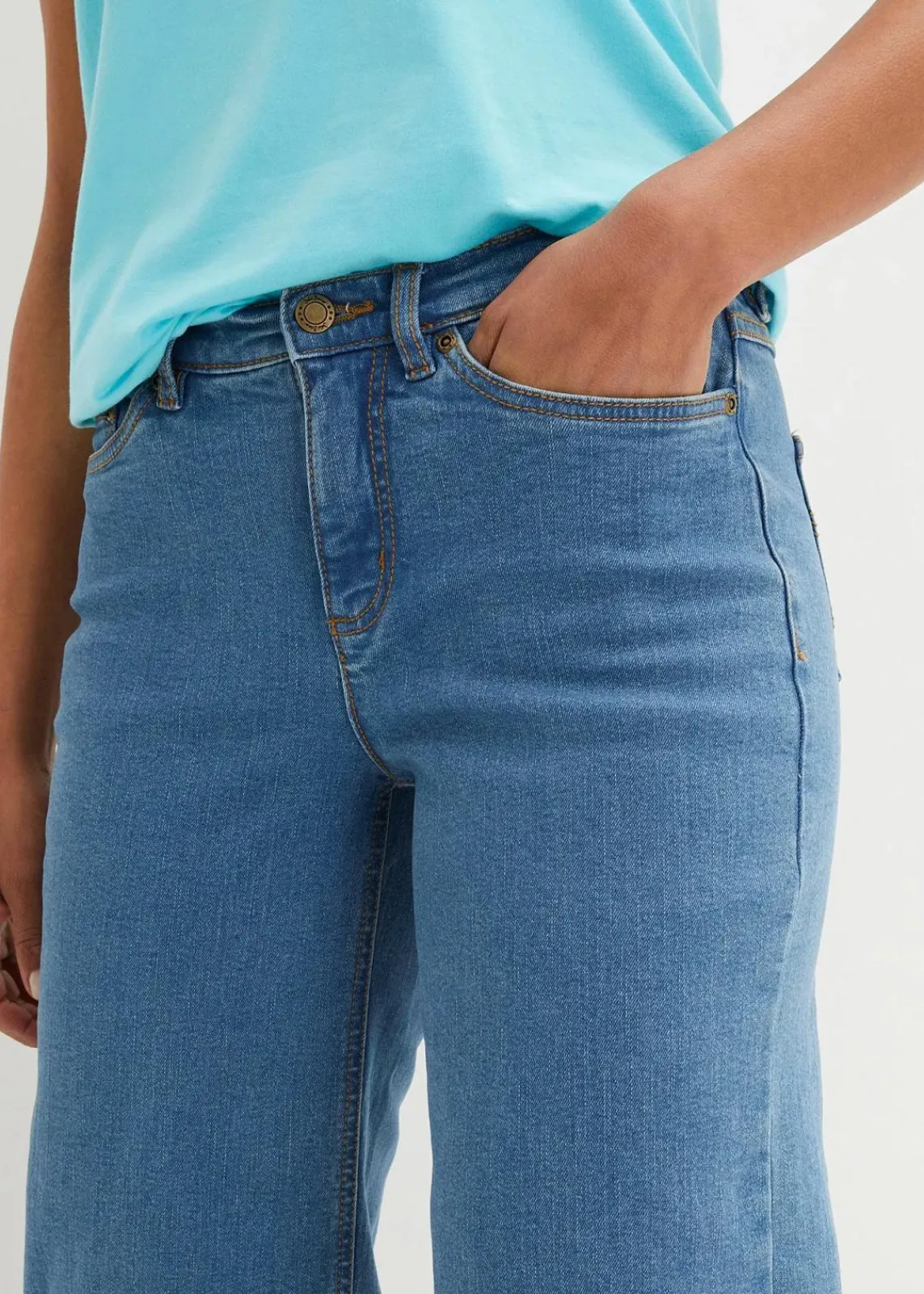 bonprix Bekleidung·Shirts & Tops|Jeans^Wide Leg Jeans Mid Waist, cropped blau denim