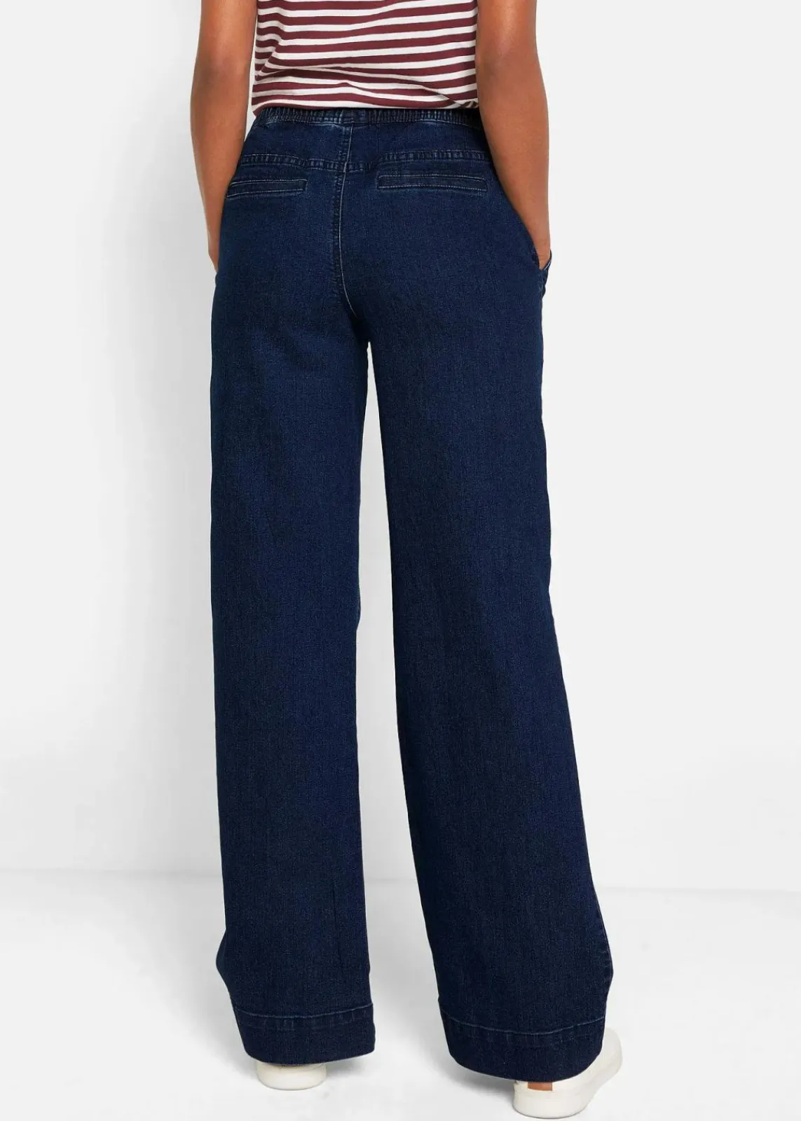 bonprix Kurzgrößen|Bekleidung·Shirts & Tops^Wide Leg Jeans Mid Waist, Stretch dunkelblau denim