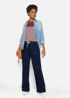 bonprix Kurzgrößen|Bekleidung·Shirts & Tops^Wide Leg Jeans Mid Waist, Stretch dunkelblau denim