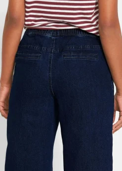 bonprix Kurzgrößen|Bekleidung·Shirts & Tops^Wide Leg Jeans Mid Waist, Stretch dunkelblau denim