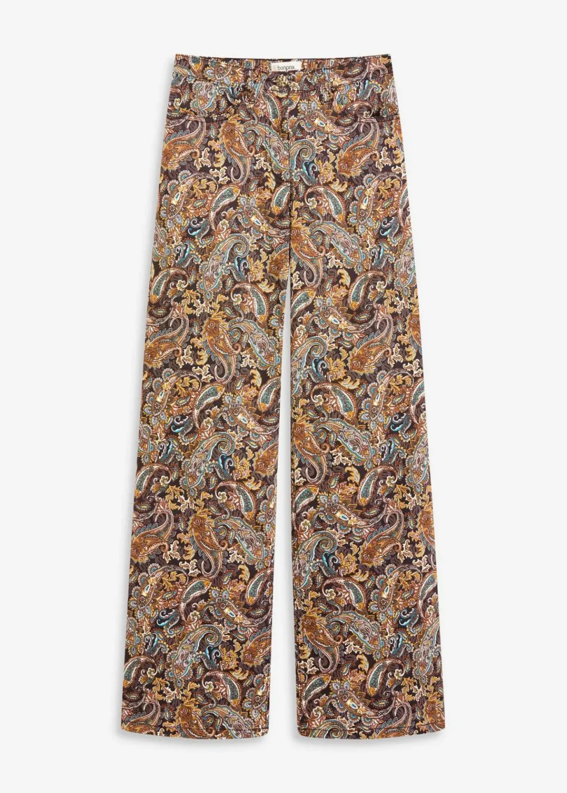 bonprix Bekleidung·Kleider|Hosen^Wide Leg Stretchhose mit Baumwolle schwarz/beige paisley