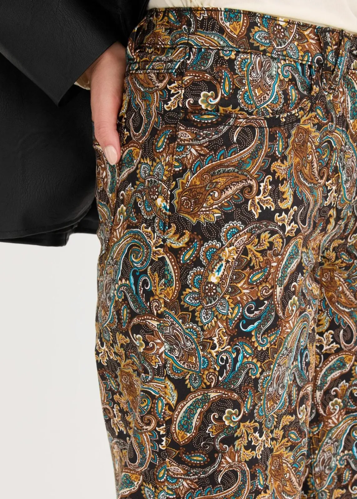 bonprix Bekleidung·Kleider|Hosen^Wide Leg Stretchhose mit Baumwolle schwarz/beige paisley