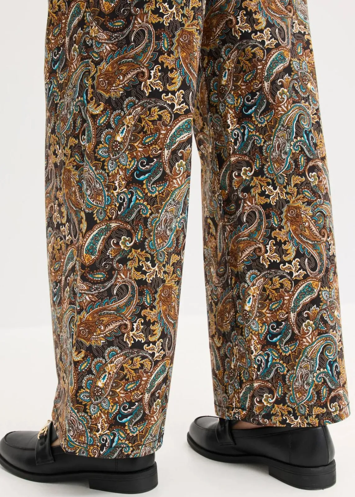 bonprix Bekleidung·Kleider|Hosen^Wide Leg Stretchhose mit Baumwolle schwarz/beige paisley