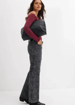 bonprix Bekleidung·Kleider|Hosen^Wide Leg Twillhose mit Leodruck rauchgrau leo bedruckt