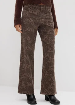 bonprix Hosen|Bekleidung·Kleider^Wide Leg Twillhose mit Leodruck dunkelbraun leo bedruckt, washed