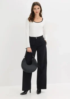bonprix Bekleidung·Kleider|Hosen^Wide-Leg Bundfalten-Hose mit Bequembund schwarz