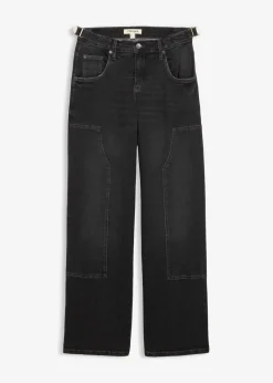 bonprix Kurzgrößen|Bekleidung·Shirts & Tops^Wide-Leg Jeans Mid Waist dunkelgrau denim used