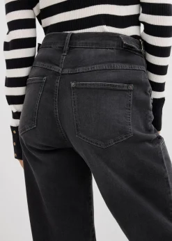 bonprix Kurzgrößen|Bekleidung·Shirts & Tops^Wide-Leg Jeans Mid Waist dunkelgrau denim used