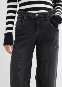 bonprix Kurzgrößen|Bekleidung·Shirts & Tops^Wide-Leg Jeans Mid Waist dunkelgrau denim used