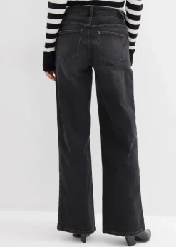 bonprix Jeans|Kurzgrößen^Wide-Leg Jeans Mid Waist dunkelgrau denim used