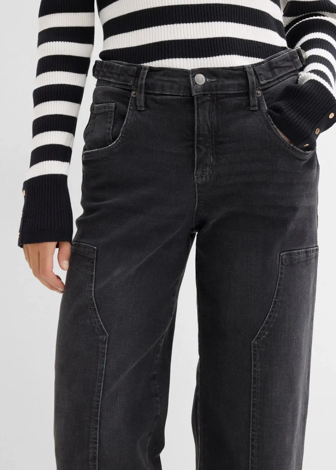 bonprix Jeans|Kurzgrößen^Wide-Leg Jeans Mid Waist dunkelgrau denim used
