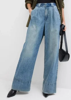 bonprix Bekleidung·Shirts & Tops|Jeans^Wide-Leg-Jeans High Waist hellblau denim used