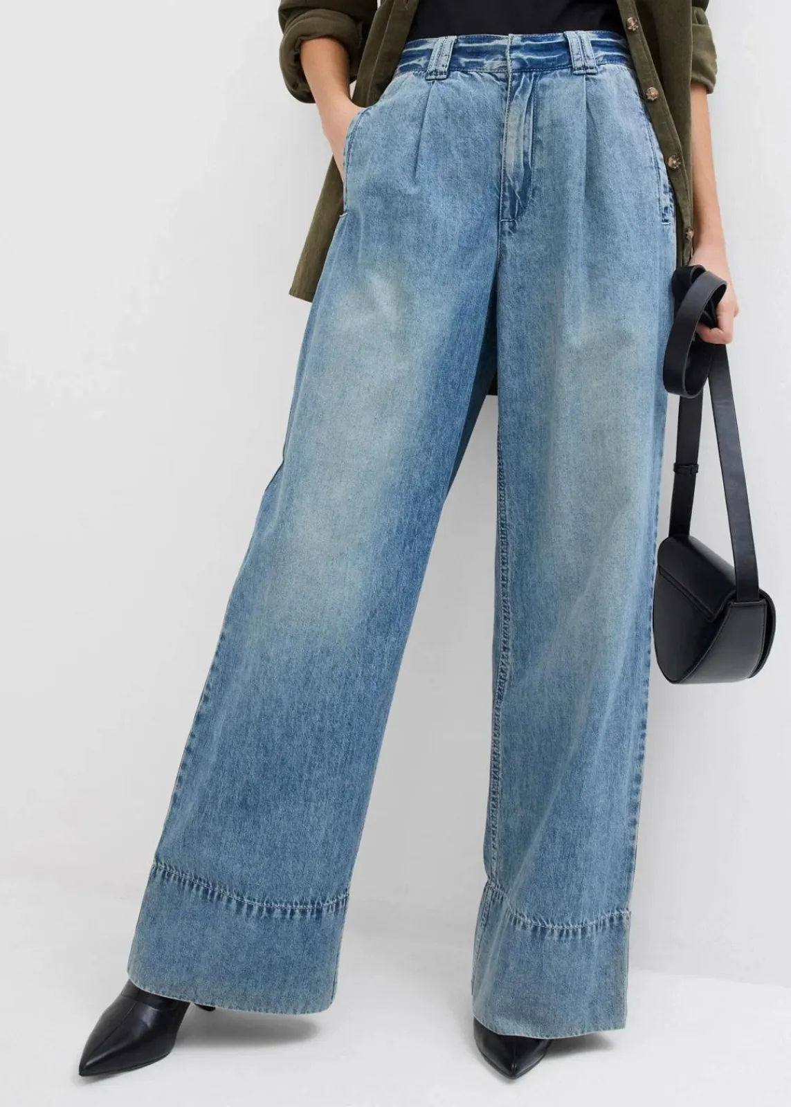 bonprix Bekleidung·Shirts & Tops|Jeans^Wide-Leg-Jeans High Waist hellblau denim used