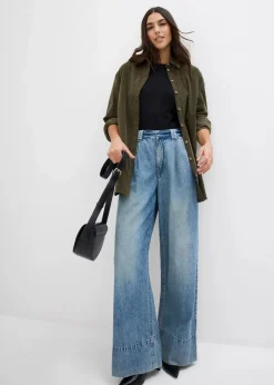 bonprix Bekleidung·Shirts & Tops|Jeans^Wide-Leg-Jeans High Waist hellblau denim used