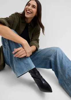 bonprix Bekleidung·Shirts & Tops|Jeans^Wide-Leg-Jeans High Waist hellblau denim used
