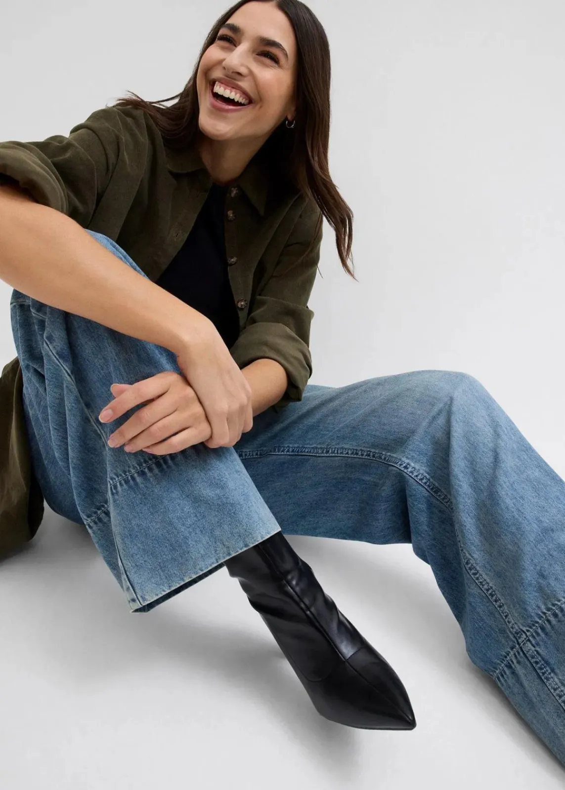 bonprix Bekleidung·Shirts & Tops|Jeans^Wide-Leg-Jeans High Waist hellblau denim used