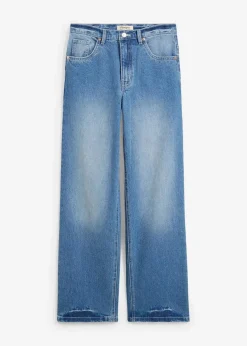 bonprix Jeans|Bekleidung·Shirts & Tops^Wide-Leg-Jeans High Waist hellblau denim used