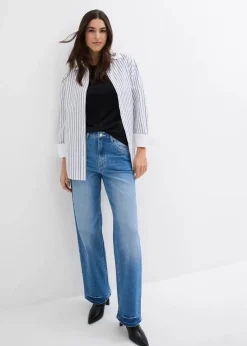 bonprix Jeans|Bekleidung·Shirts & Tops^Wide-Leg-Jeans High Waist hellblau denim used