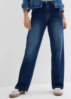 bonprix Bekleidung·Shirts & Tops|Jeans^Wide-Leg-Jeans High Waist dunkelblau denim used
