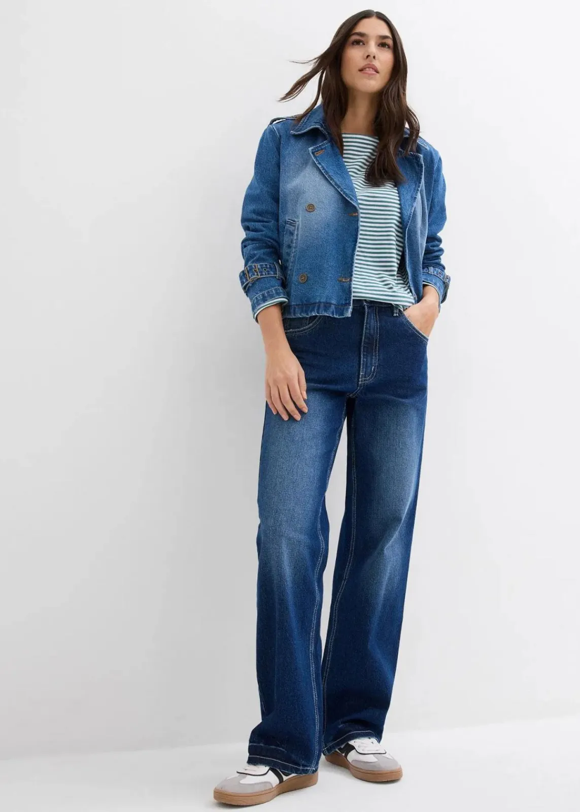 bonprix Bekleidung·Shirts & Tops|Jeans^Wide-Leg-Jeans High Waist dunkelblau denim used