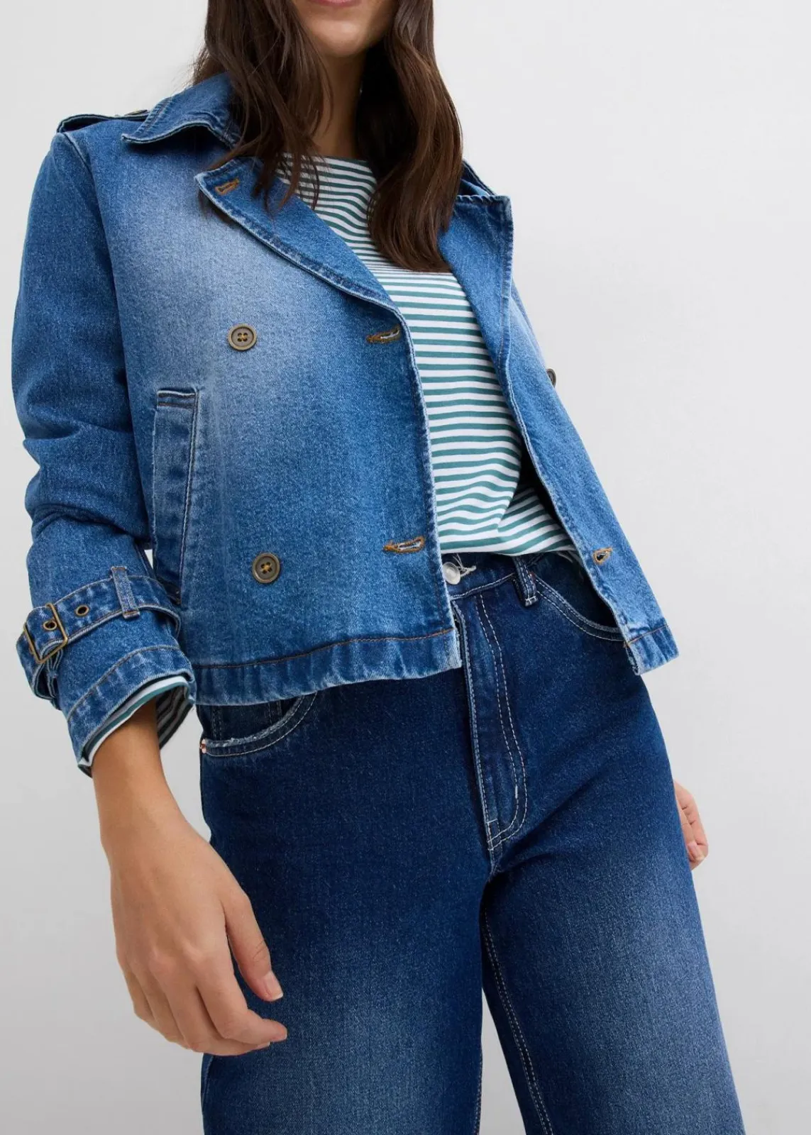 bonprix Bekleidung·Shirts & Tops|Jeans^Wide-Leg-Jeans High Waist dunkelblau denim used
