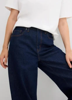 bonprix Jeans|Bekleidung·Shirts & Tops^Wide-Leg-Jeans High Waist tiefblau denim ungewaschen