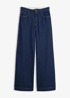 bonprix Kurzgrößen|Bekleidung·Shirts & Tops^Wide-Leg-Jeans High Waist tiefblau denim ungewaschen